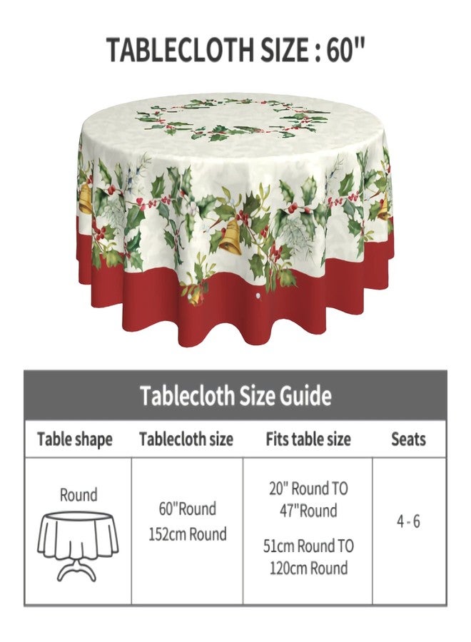 Sweetshow Merry Christmas Round Tablecloths 60 Inch Holiday Tablecloth Decor Winter Gold Green Table Cloth Polyester Fabric Season Outside Table Cover for Kitchen Outdoor Indoor Party - Image 5